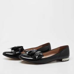 Pre Owned Miu Miu Black Patent Leather Bow Smoking Slippers Size 38.5