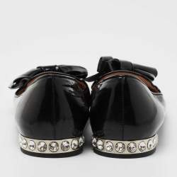 Pre Owned Miu Miu Black Patent Leather Bow Smoking Slippers Size 38.5