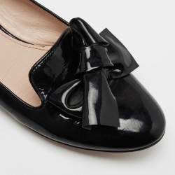 Pre Owned Miu Miu Black Patent Leather Bow Smoking Slippers Size 38.5