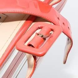Miu Miu Coral Red Patent Leather Wedge Platform Ankle Strap Sandals Size 40