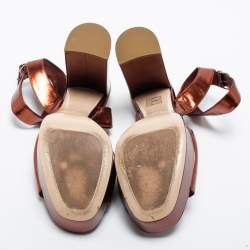 Pre Owned Miu Miu Metallic Bronze  Leather Ankle Strap Sandals Size 38.5