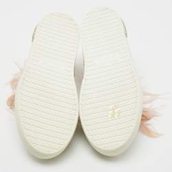 Miu Miu Beige/White Satin and Feather Crystal Embellished Slip On Sneakers Size 40