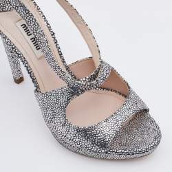 Miu Miu Silver Textured Leather Criss Cross Platform Sandals Size 37