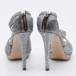 Miu Miu Silver Textured Leather Criss Cross Platform Sandals Size 37