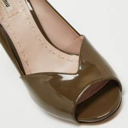 Miu Miu Olive Green Patent Leather Open Toe Pumps Size 40