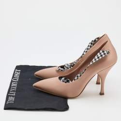Pre Owned Miu Miu Beige Satin Ankle Wrap Pointed Toe Pumps Size 37