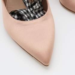 Pre Owned Miu Miu Beige Satin Ankle Wrap Pointed Toe Pumps Size 37
