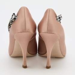 Pre Owned Miu Miu Beige Satin Ankle Wrap Pointed Toe Pumps Size 37