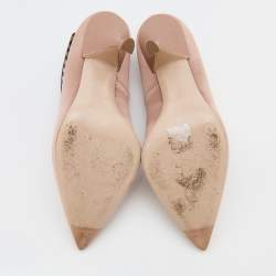 Pre Owned Miu Miu Beige Satin Ankle Wrap Pointed Toe Pumps Size 37