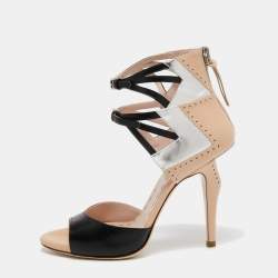 Miu Miu Black/Beige Leather Open Toe Ankle Strap Sandals Size 36