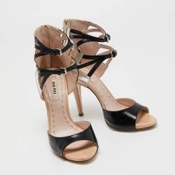 Miu Miu Black/Beige Leather Open Toe Ankle Strap Sandals Size 36