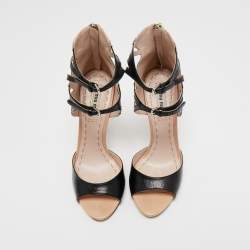 Miu Miu Black/Beige Leather Open Toe Ankle Strap Sandals Size 36