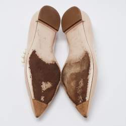 Pre Owned Miu Miu Beige Patent Leather Pearl Embellished Mary Jane Ballet Flats Size 37