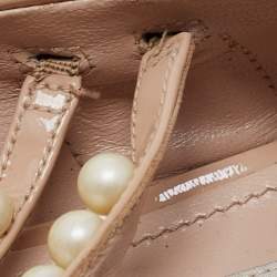 Pre Owned Miu Miu Beige Patent Leather Pearl Embellished Mary Jane Ballet Flats Size 37