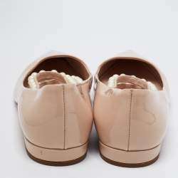 Pre Owned Miu Miu Beige Patent Leather Pearl Embellished Mary Jane Ballet Flats Size 37