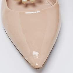 Pre Owned Miu Miu Beige Patent Leather Pearl Embellished Mary Jane Ballet Flats Size 37