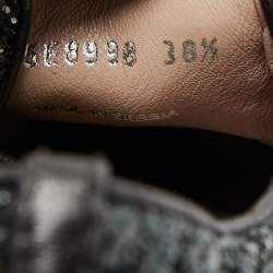 Pre Owned Miu Miu Metallic Grey Glitter Low Top Sneakers Size 38.5