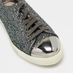 Pre Owned Miu Miu Metallic Grey Glitter Low Top Sneakers Size 38.5