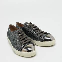 Pre Owned Miu Miu Metallic Grey Glitter Low Top Sneakers Size 38.5
