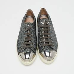 Pre Owned Miu Miu Metallic Grey Glitter Low Top Sneakers Size 38.5