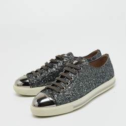 Pre Owned Miu Miu Metallic Grey Glitter Low Top Sneakers Size 38.5