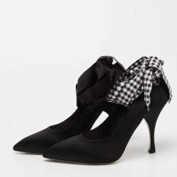 مملوكة مسبقًا Miu Miu Black Satin Ankle Wrap Pointed Toe Pumps Size 38