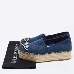 Pre Owned Miu Miu Blue Demin Platform Espadrille Flats Size 40