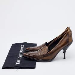 Miu Miu Metallic Brown Leather Pointed Toe Loafer Pumps Size 36.5