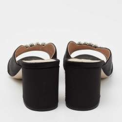 Miu Miu Black Satin Crystal Embellished Block Heel  Sandals Size 38