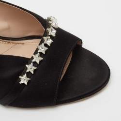 Miu Miu Black Satin Crystal Embellished Block Heel  Sandals Size 38