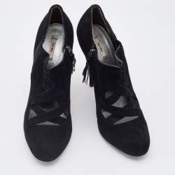 Miu Miu Black Suede and Stretch Fabric Cut-Out Booties Size 40