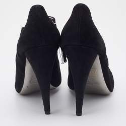 Miu Miu Black Suede and Stretch Fabric Cut-Out Booties Size 40