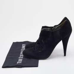 Miu Miu Black Suede and Stretch Fabric Cut-Out Booties Size 40