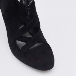 Miu Miu Black Suede and Stretch Fabric Cut-Out Booties Size 40