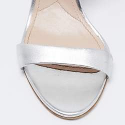 Miu Miu Silver Leather Crystal Embellished Ankle Strap Sandals Size 40.5