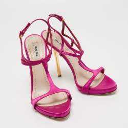مملوكة مسبقًا Miu Miu Pink Satin Ankle Strap Sandals Size 39