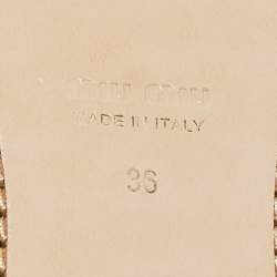 Pre Owned Miu Miu Gold/Silver Glitter and Leather Crystal Embellished Flat Sandals Size 36