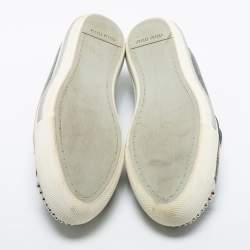 مملوكة مسبقًا Miu Miu Dark Green Python Embossed Embellished Cap Toe Sneakers Size 39