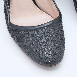Pre Owned Miu Miu Black Glitter and Patent Leather Mary Jane Pumps Size 38
