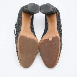 Pre Owned Miu Miu Black Glitter and Patent Leather Mary Jane Pumps Size 38