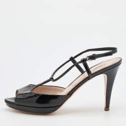 Miu Miu Black Patent Leather T-Strap Sandals Size 39