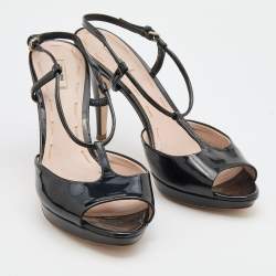 Miu Miu Black Patent Leather T-Strap Sandals Size 39