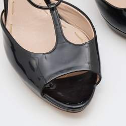 Miu Miu Black Patent Leather T-Strap Sandals Size 39