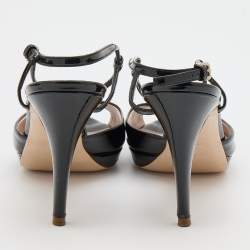 Miu Miu Black Patent Leather T-Strap Sandals Size 39