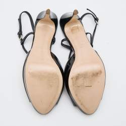 Miu Miu Black Patent Leather T-Strap Sandals Size 39