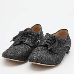 Miu Miu Black Glitter Crystal Embellished Heels Lace Up Derby Size 38