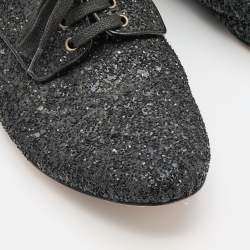 Miu Miu Black Glitter Crystal Embellished Heels Lace Up Derby Size 38