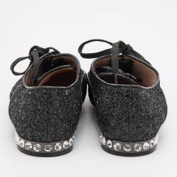 Miu Miu Black Glitter Crystal Embellished Heels Lace Up Derby Size 38