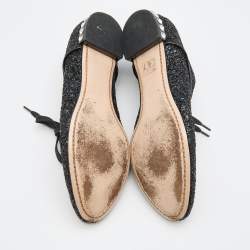 Miu Miu Black Glitter Crystal Embellished Heels Lace Up Derby Size 38