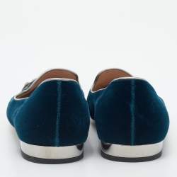 Pre Owned Miu Miu Blue Velvet Embellished Cap Toe Smoking Slippers Size 37